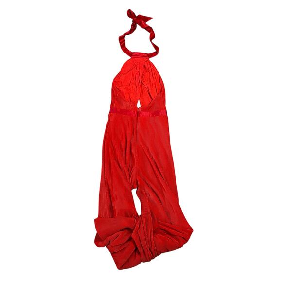 Anthropologie Red Plisse Halter Open Back Jumpsuit Womens 0 Wide Leg Holidays - Picture 5 of 8